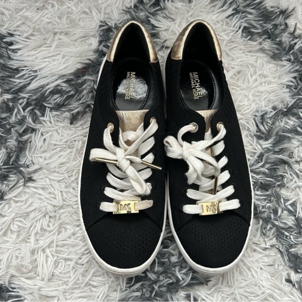 Michael by Michael Kors Black and Gold Skyler Lace Up Sneaker
